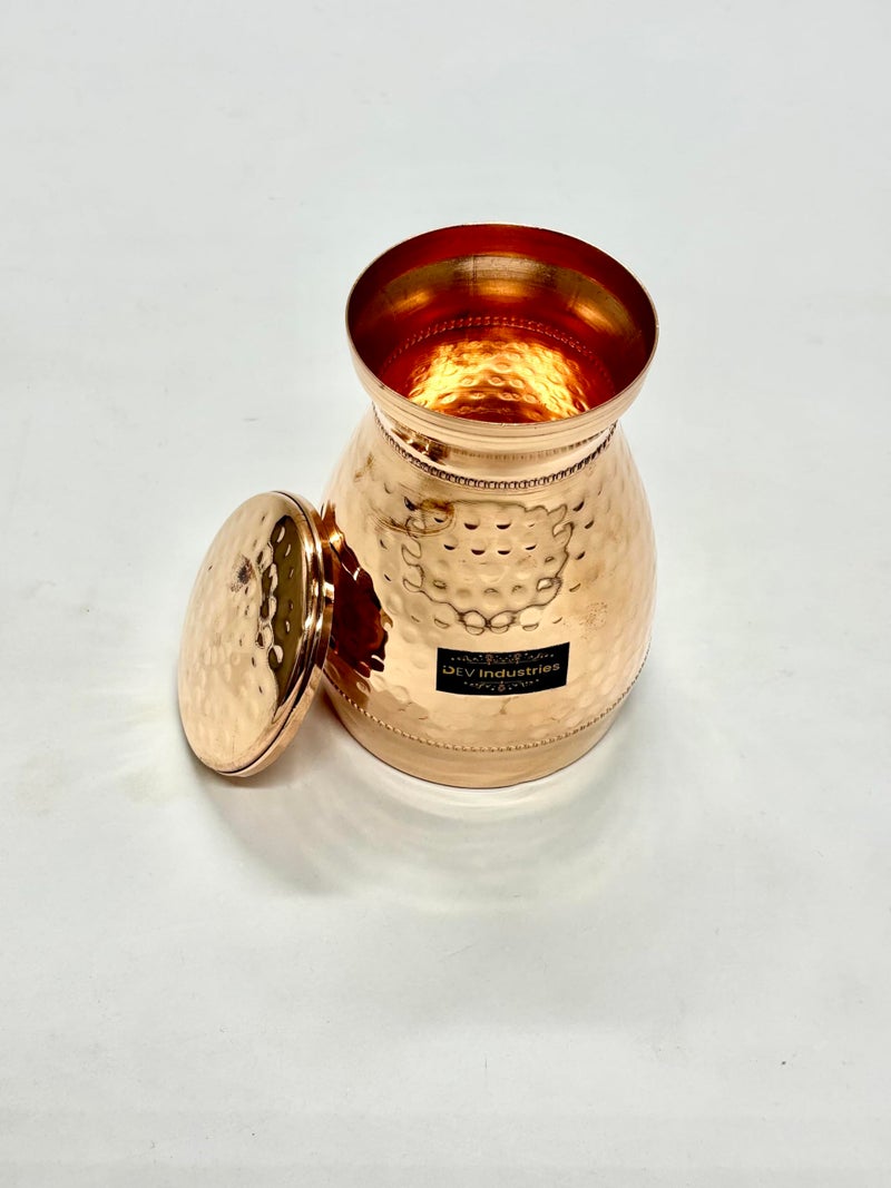 Dev Industries Copper Bedroom Jar Easy to Carry Carafe Bottle Hammered Finish for Home and Office Volume-500 ml (Vedic JAR) - Image 3