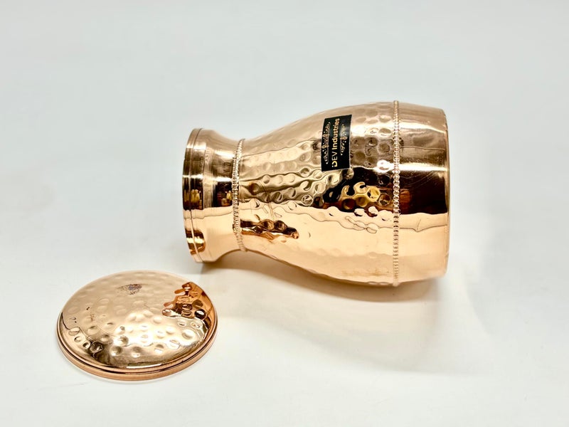 Dev Industries Copper Bedroom Jar Easy to Carry Carafe Bottle Hammered Finish for Home and Office Volume-500 ml (Vedic JAR) - Image 4