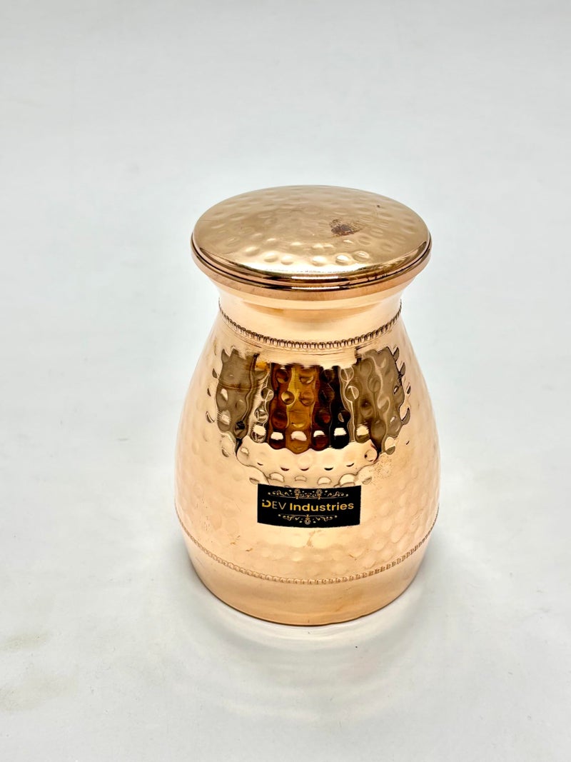 Dev Industries Copper Bedroom Jar Easy to Carry Carafe Bottle Hammered Finish for Home and Office Volume-500 ml (Vedic JAR) - Image 1