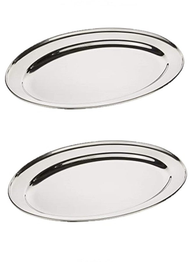 TrueCraftware Set of 2 Stainless Steel 18” Oval Platter- Serving Platters for Appetizer Snack Fruit Cup Cake Server Tray Display Serving Dishes for Entertaining - Image 1