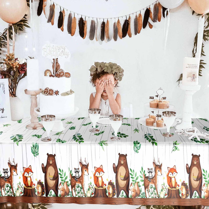 TREWAVE Woodland Animals Plastic Tablecloth Forest Wild Creatures Baby Shower Table Covers for Boy Girl Birthday Table Decoration Neutral Gender Reveal Decor Friendship Themed Party Supply 54" x 108" - Image 5