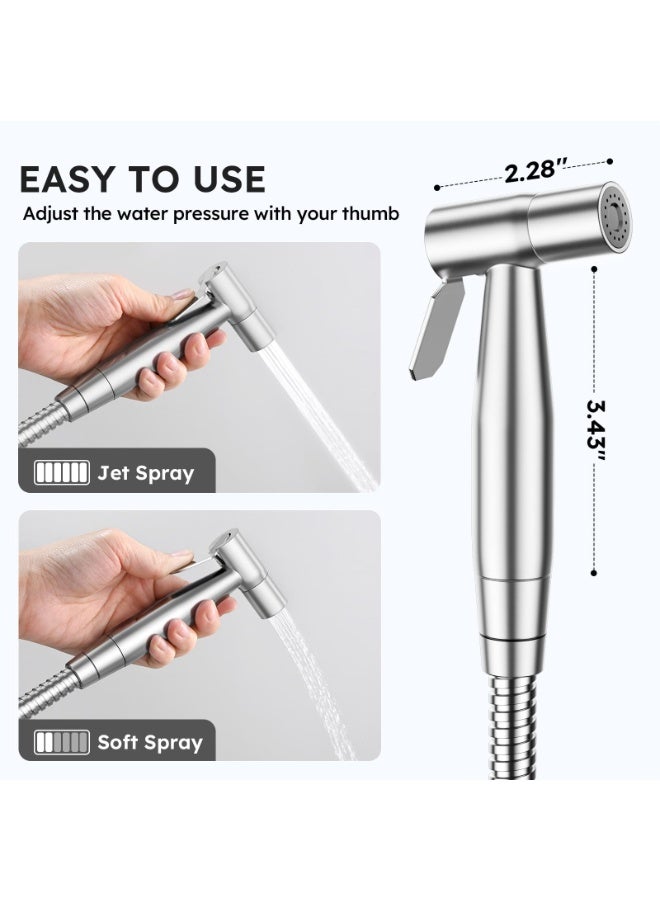 Handheld Bidet Sprayer for Toilet-Adjustable Water Pressure Control with Bidet Hose for Feminine Wash, Stainless Steel Brushed Nickel Cloth Diaper Bidet Toilet Sprayer for Baby Wash - Image 4