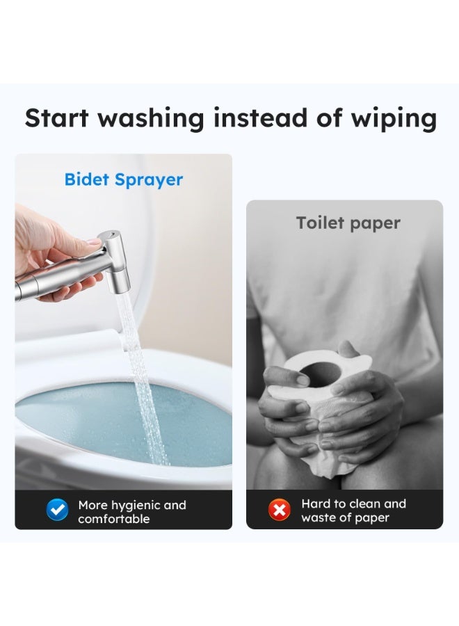 Handheld Bidet Sprayer for Toilet-Adjustable Water Pressure Control with Bidet Hose for Feminine Wash, Stainless Steel Brushed Nickel Cloth Diaper Bidet Toilet Sprayer for Baby Wash - Image 3
