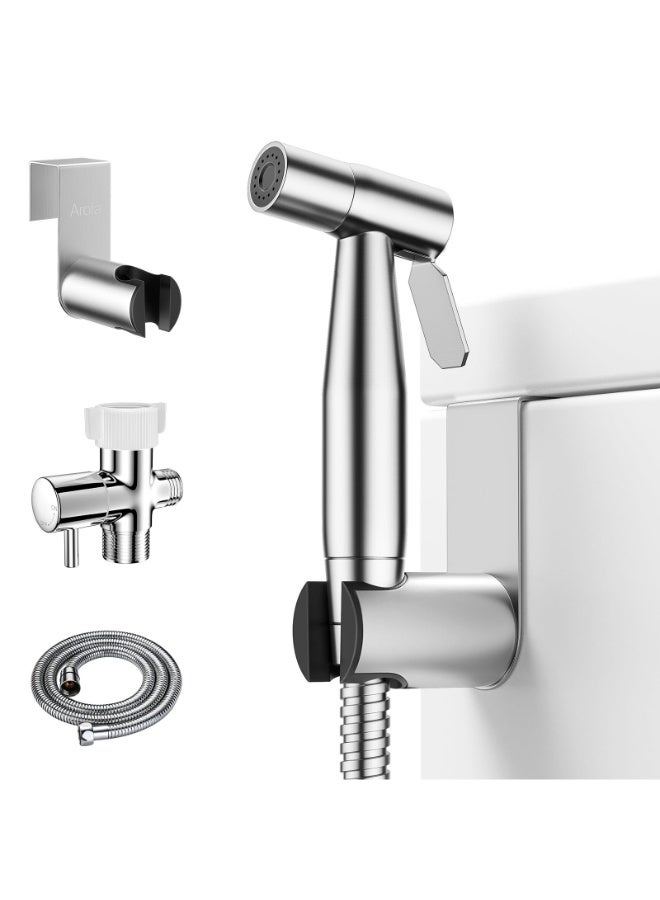Handheld Bidet Sprayer for Toilet-Adjustable Water Pressure Control with Bidet Hose for Feminine Wash, Stainless Steel Brushed Nickel Cloth Diaper Bidet Toilet Sprayer for Baby Wash - Image 1