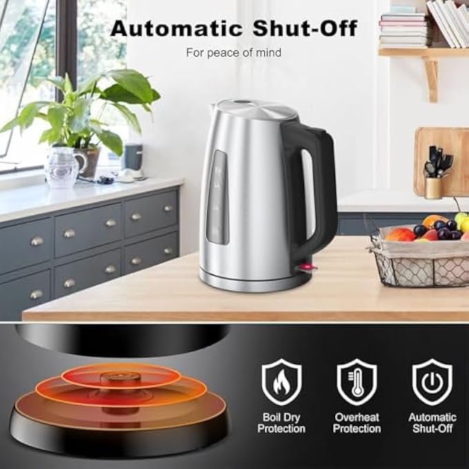 سيتا غلاية كهربائية من الفولاذ المقاوم للصدأ، غليان سريع، إيقاف تشغيل تلقائي، حماية من الغليان الجاف، تصميم أسود فضي - Image 4