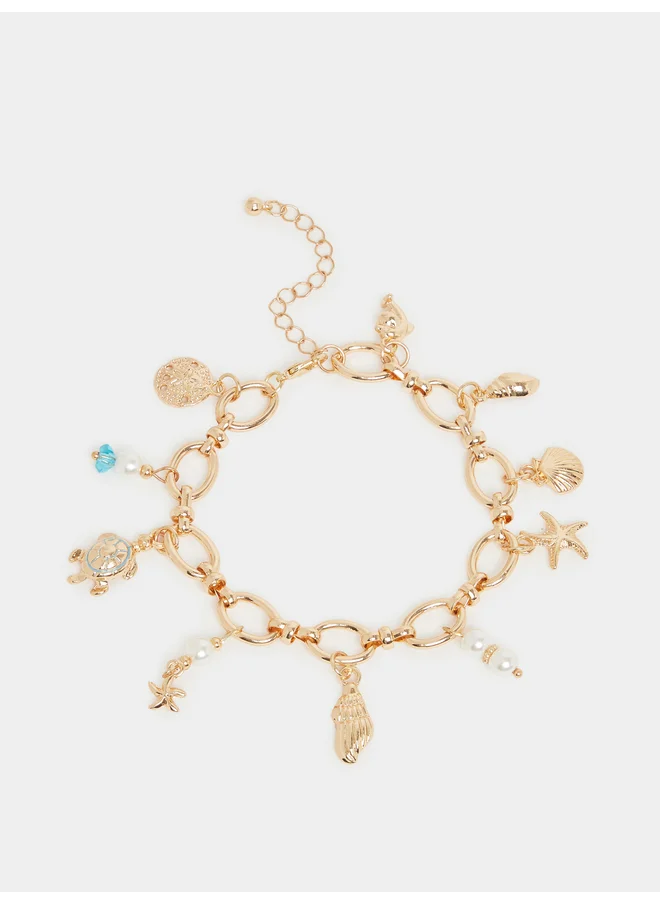 ستايلي Styli Faux Pearl and Sea Charm Bracelet with Lobster Clasp