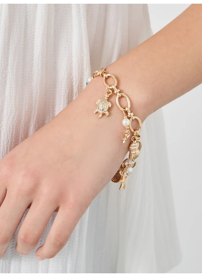 ستايلي Styli Faux Pearl and Sea Charm Bracelet with Lobster Clasp