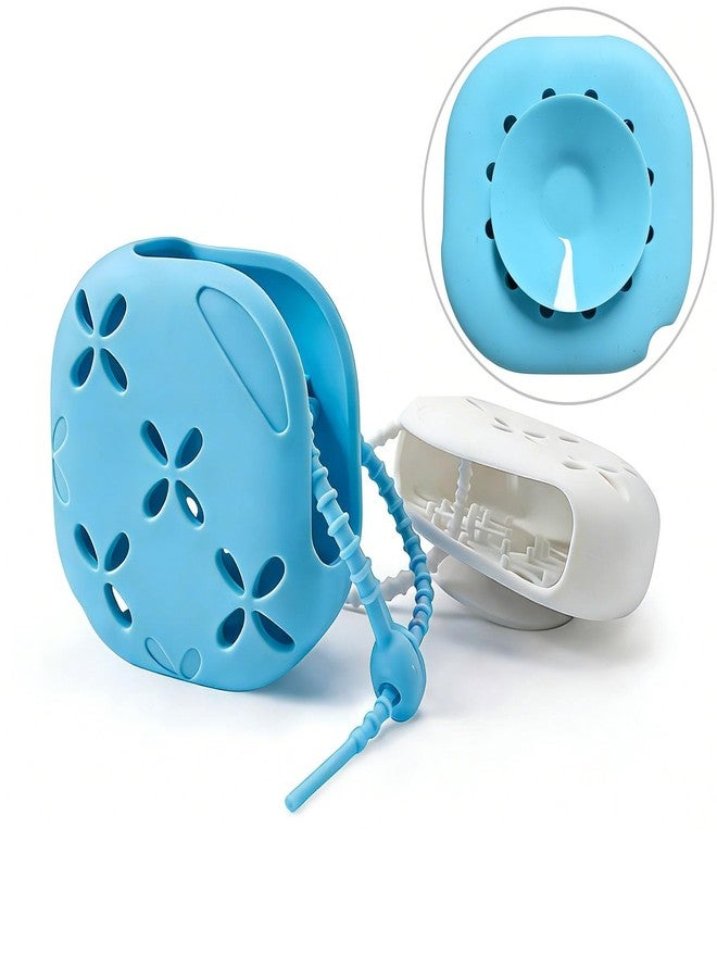 CJZMBSTY 2 Pack Shower Steamer Holder Suction Cup, Silicone Bathroom Accessories with Adjustable Hanging Strap, Non-Slip Aromatherapy Diffuser Container, White & Blue - Image 1