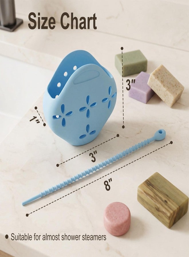 CJZMBSTY 2 Pack Shower Steamer Holder Suction Cup, Silicone Bathroom Accessories with Adjustable Hanging Strap, Non-Slip Aromatherapy Diffuser Container, White & Blue - Image 4