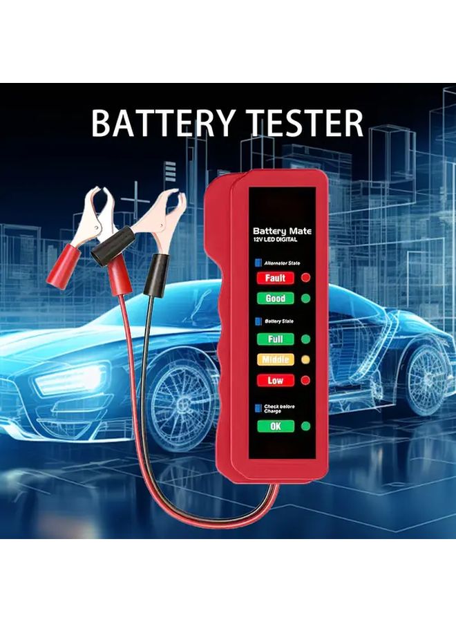 Red Mini Car Battery Tester Digital Display 12V 36V Portable Auto Motorcycle Engine Diagnostic Tool - Image 1