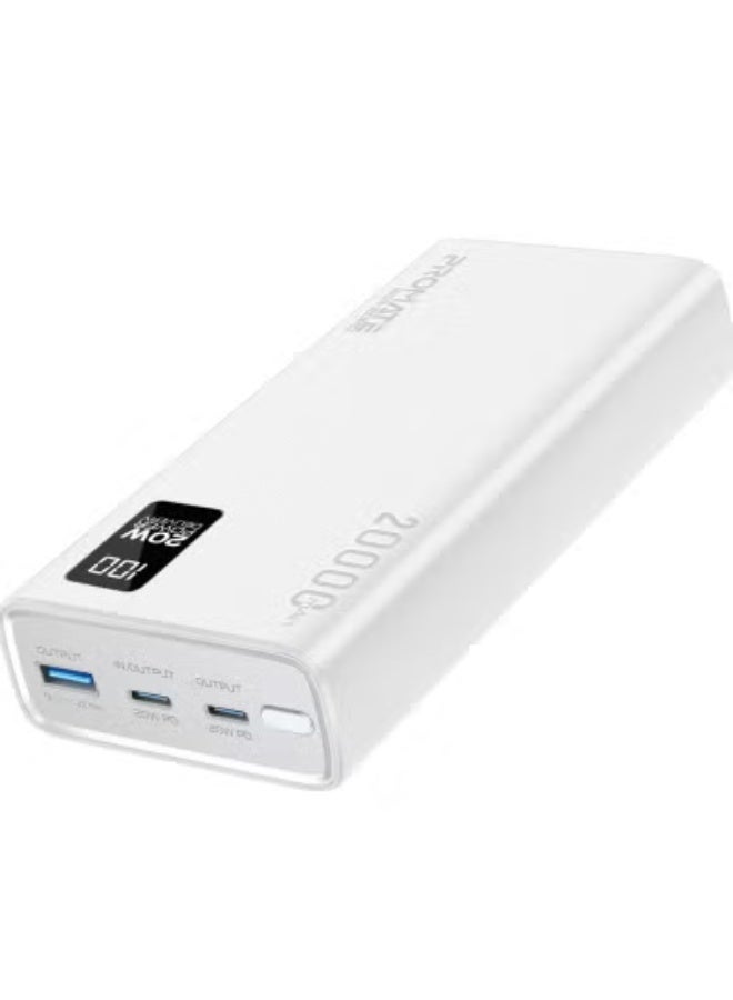 Ultra-Slim 20000mAh Power Bank – 20W USB-C PD Input/Output, QC 3.0 Fast Charging, LCD Display, Dual USB Ports, Overheat & Overcharge Protection – Compatible with Smartphones, Tablets & More – White - Image 2