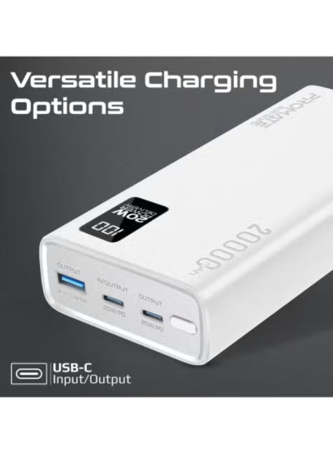 Ultra-Slim 20000mAh Power Bank – 20W USB-C PD Input/Output, QC 3.0 Fast Charging, LCD Display, Dual USB Ports, Overheat & Overcharge Protection – Compatible with Smartphones, Tablets & More – White - Image 3