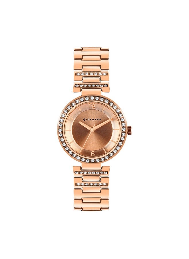 GIORDANO Giordano Eleganza Collection Analog Watch for Women with Diamond Studded Rose Gold Case and Urban Fashion Metal Strap Ladies Wrist Watch - GD4051-33  - Image 1