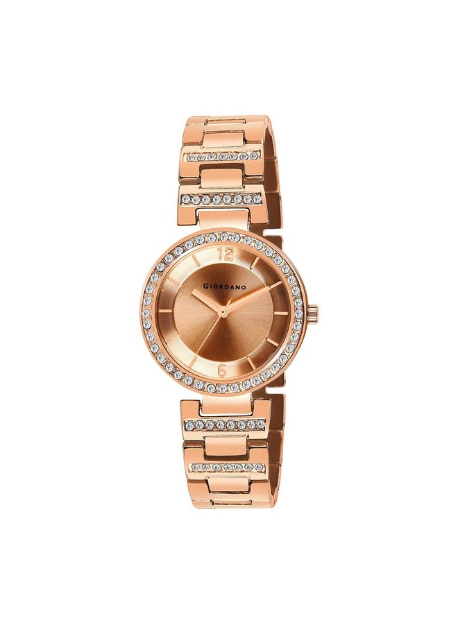 GIORDANO Giordano Eleganza Collection Analog Watch for Women with Diamond Studded Rose Gold Case and Urban Fashion Metal Strap Ladies Wrist Watch - GD4051-33  - Image 3