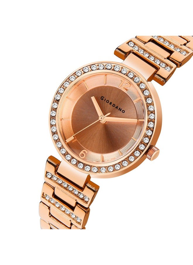 GIORDANO Giordano Eleganza Collection Analog Watch for Women with Diamond Studded Rose Gold Case and Urban Fashion Metal Strap Ladies Wrist Watch - GD4051-33  - Image 2