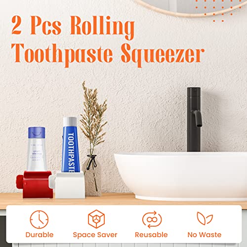 ISKYBOB Set of 2 Rolling Tube Toothpaste Squeezer Dispenser Toothpaste Seat Holder Stand - Image 2