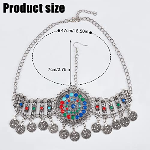 NICENEEDED Boho Head Chain Jewelry Silver, Vintage Belly Dance Coin Headpiece, Flower Rhinestone Retro Prom Costume Forehead Chain Hair Accessories for Women Halloween - Image 5