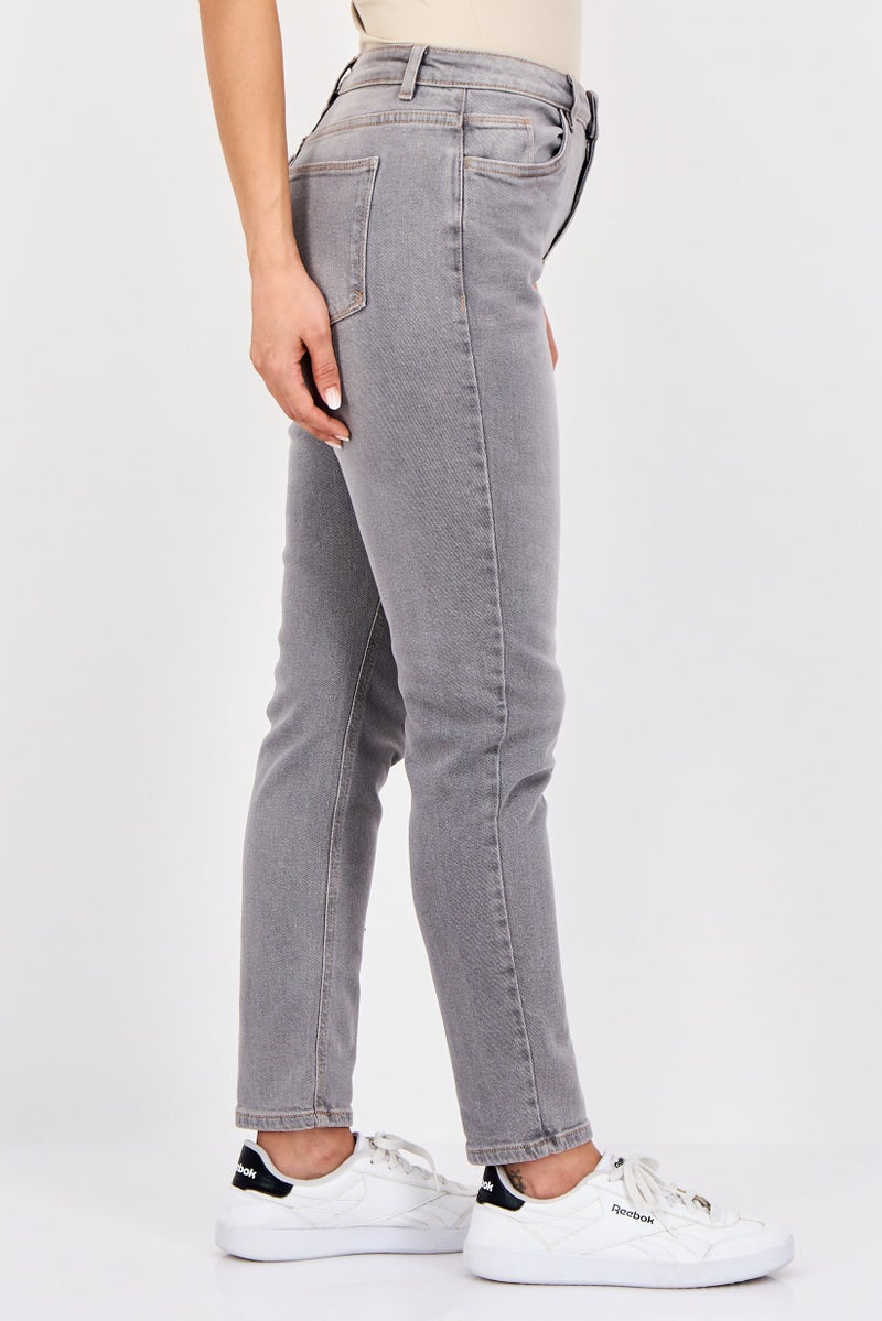 promod Women Mom Fit Washed Stretchable Jeans, Light Grey - Image 3