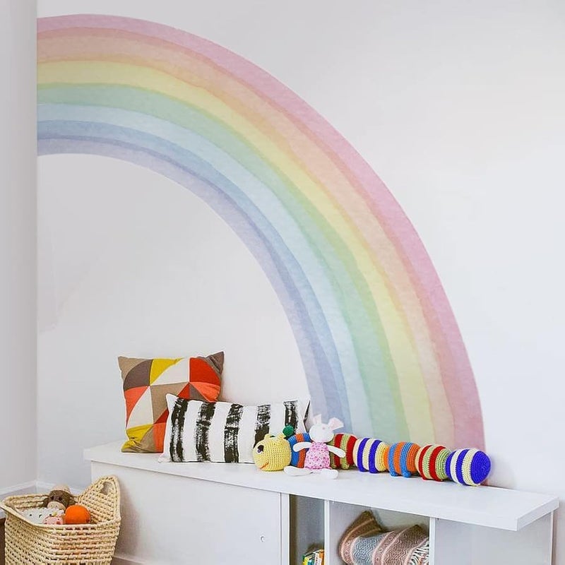 funlife Vinyl Large Rainbow Wall Mural Stickers Peel and Stick, Precut Giant Pastel Half Watercolor Rainbow Wall Decals for Girls Bedroom Kids Nursery Room Playroom, 78.74" x 70.87" - Image 1