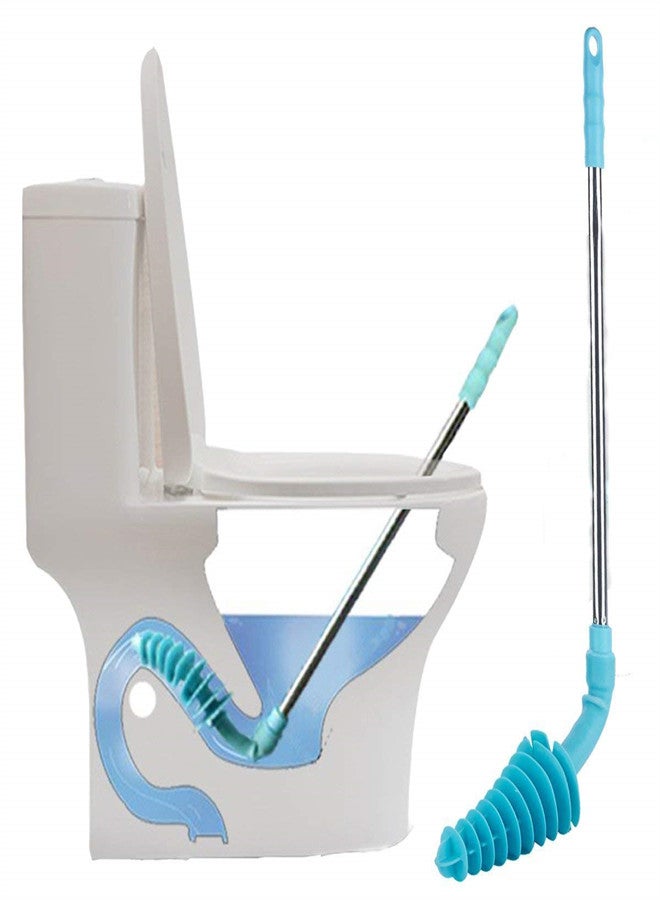 KASTWAVE Toilet Plunger, Siphon Type Toilet Clog Remover, Flexible Rubber Head Stainless Steel Handle, Toilet Dredge Tool, Squeegee, Manual Toilet Tools (Blue) - Image 1