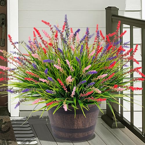 Ammyoo Artificial Faux Plants Flowers for Outdoor Decorations Fake Monkey Grass for Outside Porch Patio No Fade Realistic Greenery Plant UV Resistant Artificial Bush Shrubs for Courtyard Window Garden - Image 1
