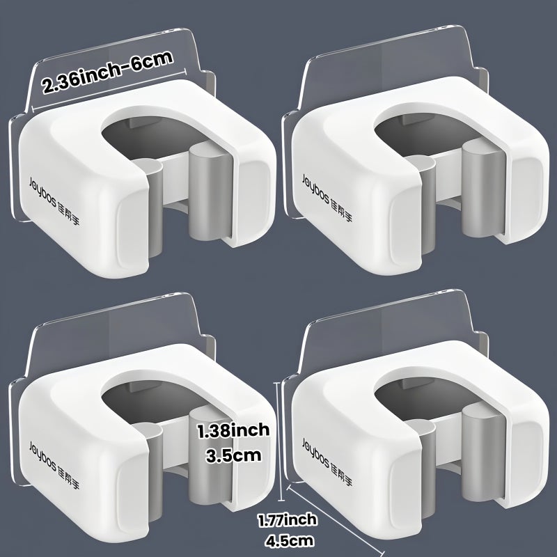 4pcs Wall-Mounted Mop & Broom Holder with Self-Adhesive/No-Drill Installation - Heavy-Duty Plastic Mop Organizer Clamp & Broom Clip Rack, Space-Saving Vertical Storage for home, Kitchen, Bathroom (No Screws/ DIY) - Modern Cleaning, Utility Hooks - Image 5