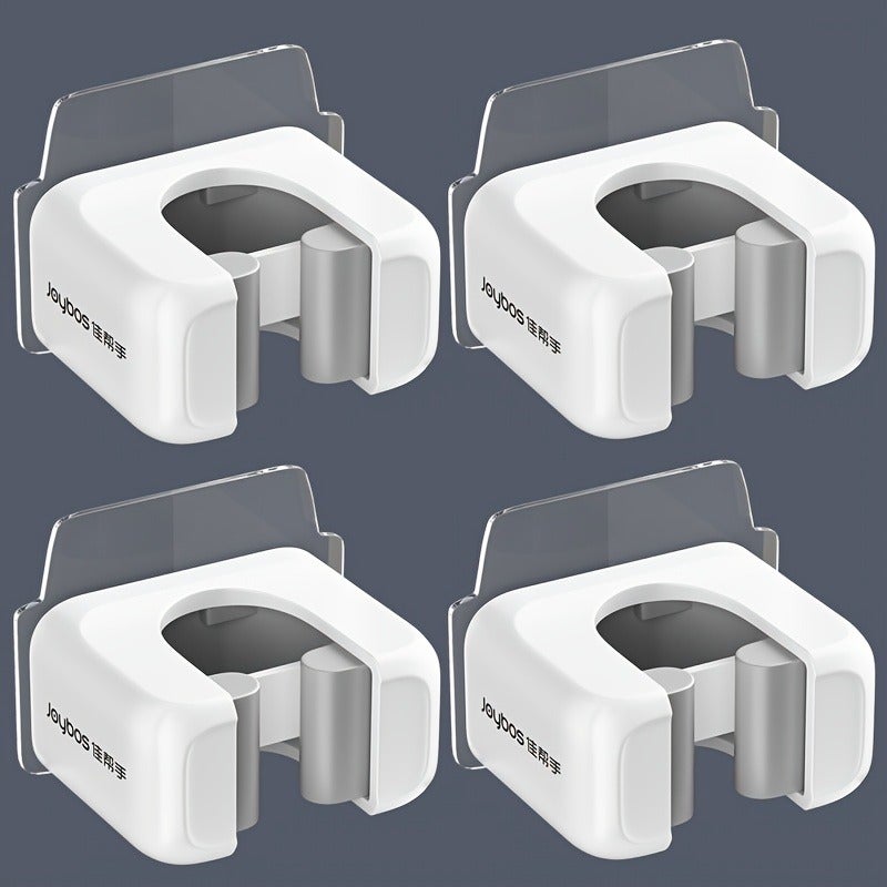 4pcs Wall-Mounted Mop & Broom Holder with Self-Adhesive/No-Drill Installation - Heavy-Duty Plastic Mop Organizer Clamp & Broom Clip Rack, Space-Saving Vertical Storage for home, Kitchen, Bathroom (No Screws/ DIY) - Modern Cleaning, Utility Hooks - Image 4