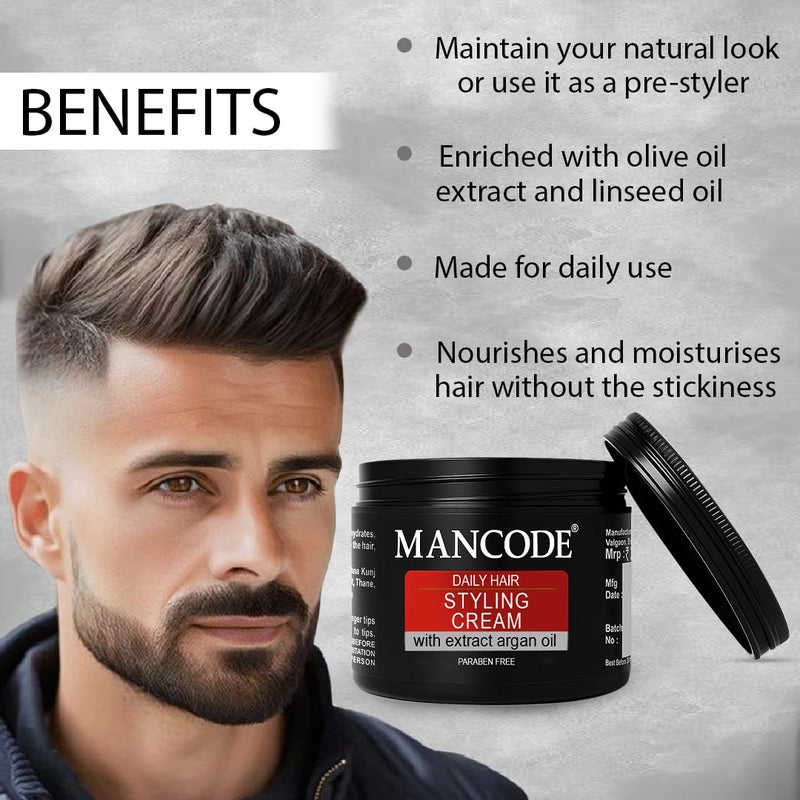 MAN CODE Mancode Hair Styling Cream For Men  100 gr  For Daily Use Style  Nourishment  Nonsticky Nonoily  Paraben  Sulphate FREE  Itch Free Daily Hair Cream  UV Protect  Care  Soft  Manageable Hair - Image 2