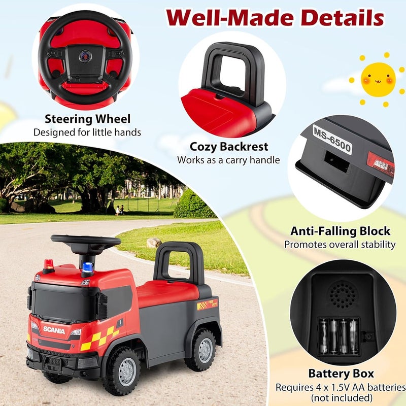 The Toys Home Licensed Scania Kids Ride-On Truck, Yellow Push Along Car with Steering Wheel, Lights and Sounds, Horn and Music, Under-Seat Storage, 18 Months+ (Red) - Image 4