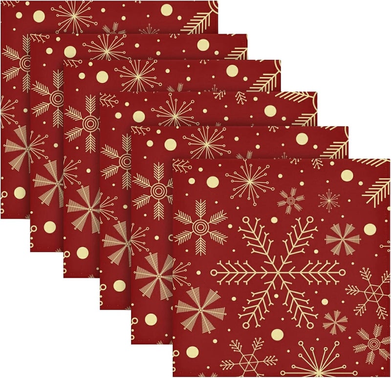 senya Christmas Cloth Napkins Set of 6 Christmas Snowflakes On Dark Red Square Premium Polyester Table Linen for Christmas Dinner Parties - Image 1