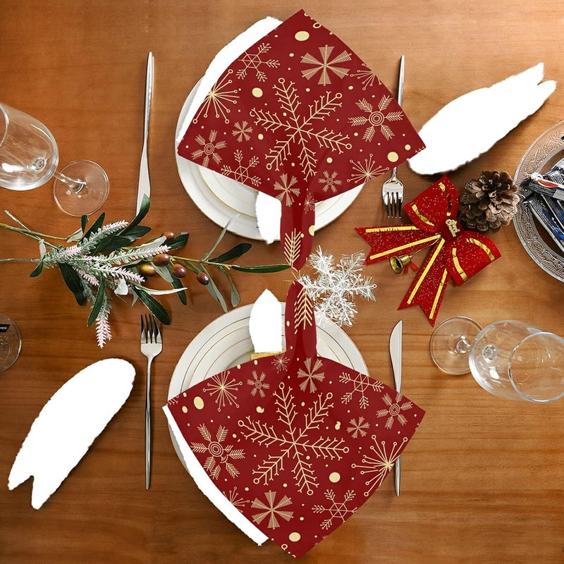 senya Christmas Cloth Napkins Set of 6 Christmas Snowflakes On Dark Red Square Premium Polyester Table Linen for Christmas Dinner Parties - Image 5