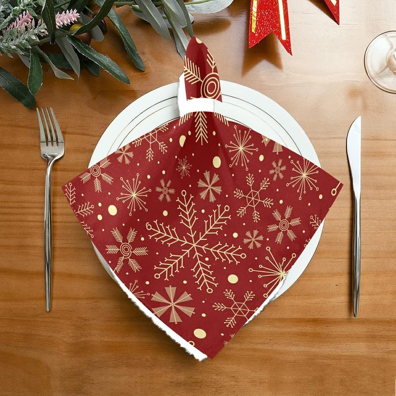 senya Christmas Cloth Napkins Set of 6 Christmas Snowflakes On Dark Red Square Premium Polyester Table Linen for Christmas Dinner Parties - Image 3