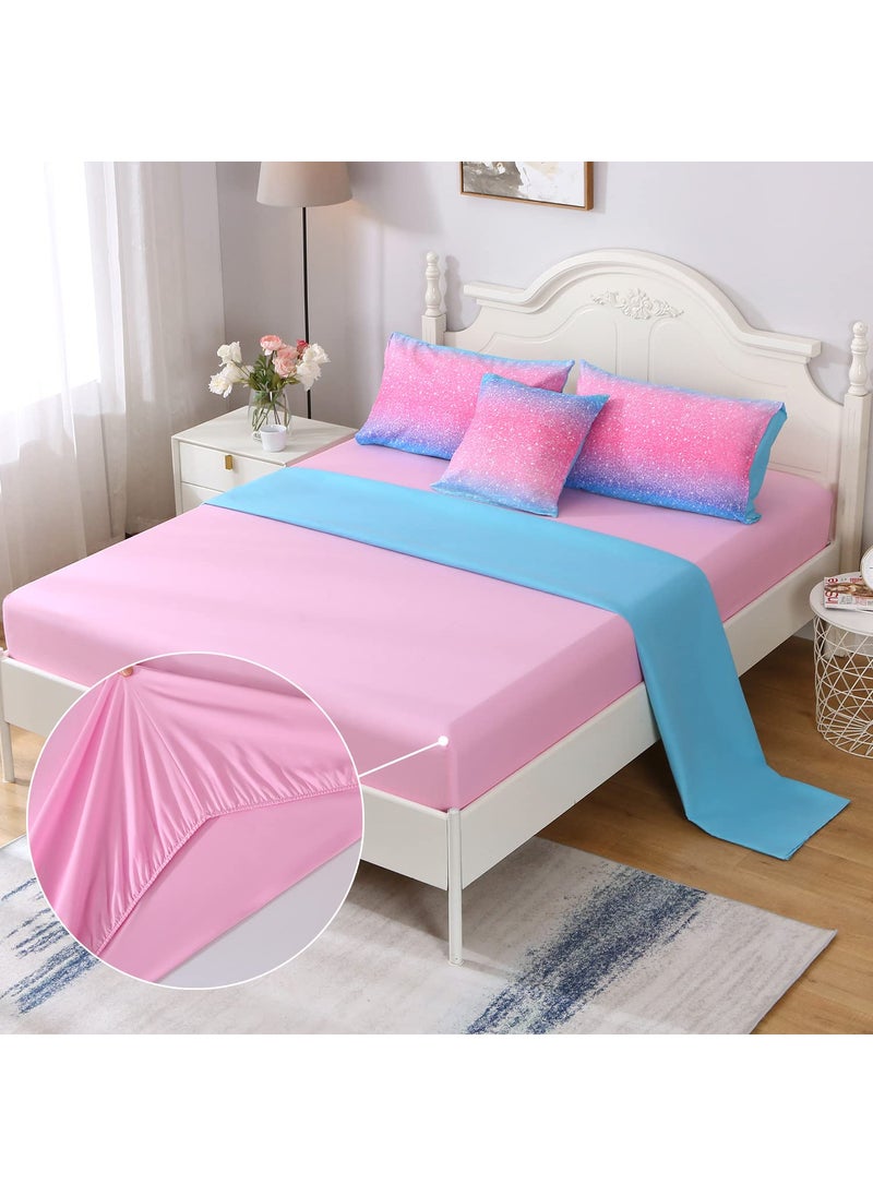 JQinHome JQinHome Glitter Comforter Set Twin Size 6 Piece Bed in A Bag 3D Colorful Duvet Pink Blue Bedding Sets for Girls Kids - (1 Comforter 2 Pillowcases  1 Flat Sheet  1 Fitted Sheet  1 Cushion Cover)  - Image 4