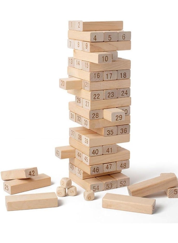 Meetion Classic Building Blocks Game with Genuine Hardwood Blocks, Stacking Tower Game for 1 or More Players, Kids Ages 6 and Up,54Pcs,Sigital Style - Image 1
