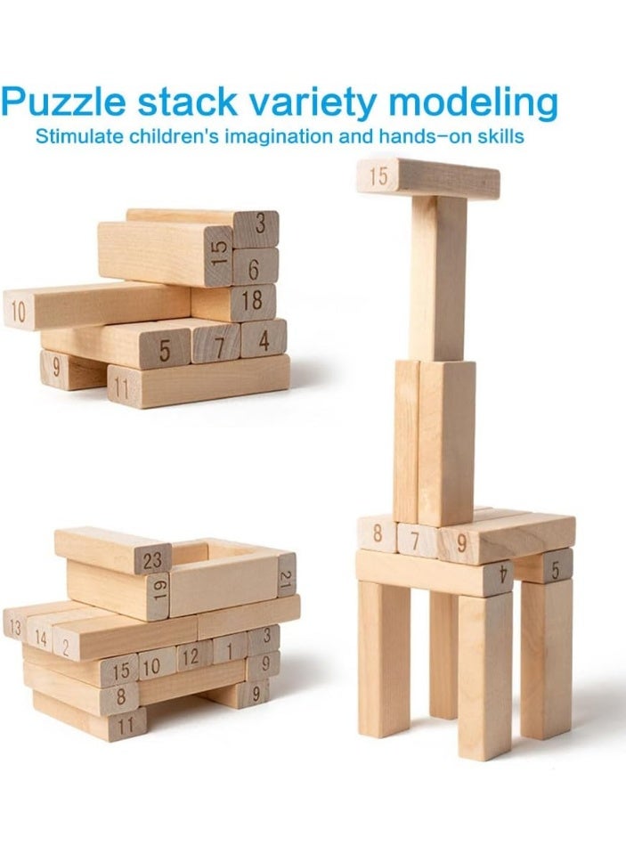 Meetion Classic Building Blocks Game with Genuine Hardwood Blocks, Stacking Tower Game for 1 or More Players, Kids Ages 6 and Up,54Pcs,Sigital Style - Image 4