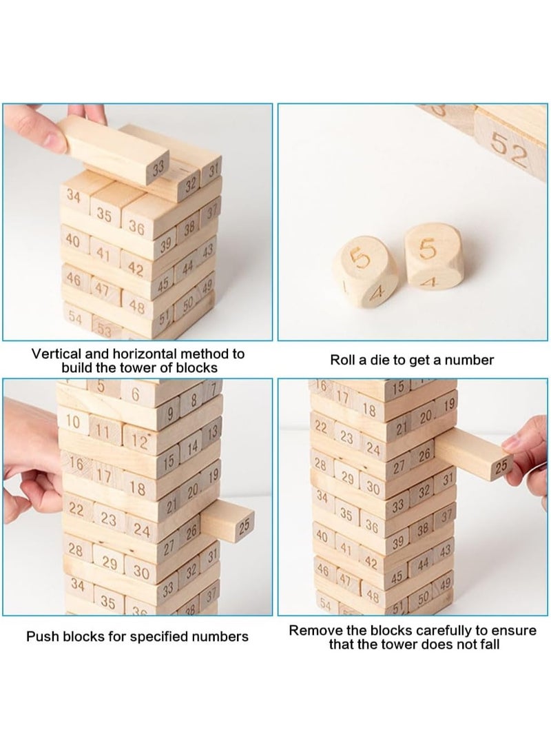 Meetion Classic Building Blocks Game with Genuine Hardwood Blocks, Stacking Tower Game for 1 or More Players, Kids Ages 6 and Up,54Pcs,Sigital Style - Image 3