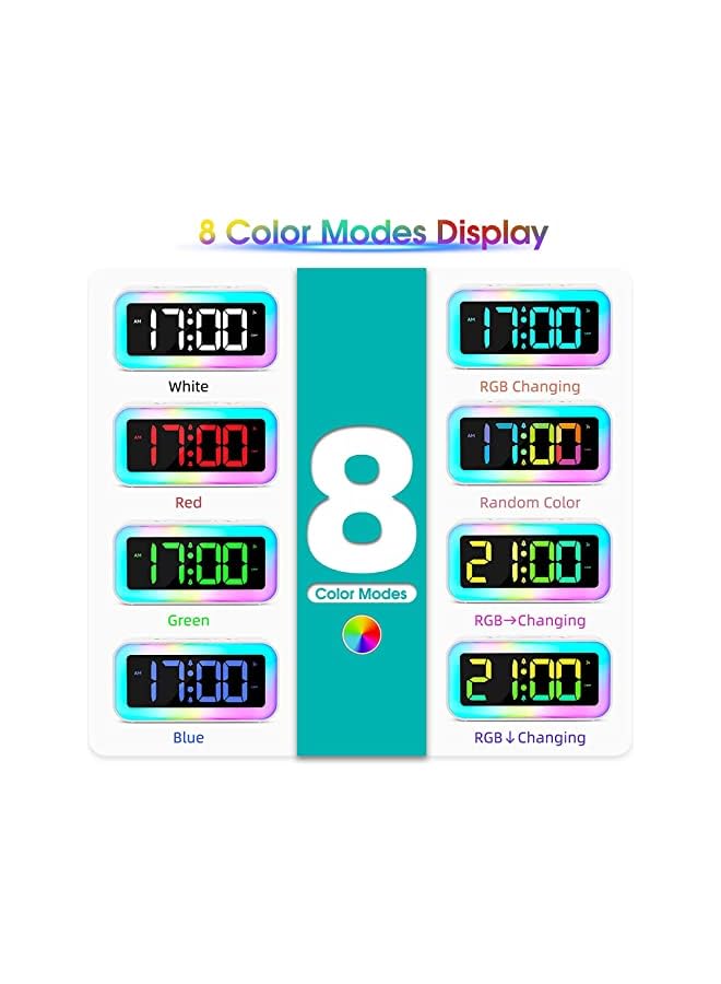 IAF Loud Alarm Clock for Bedrooms with Colorful Dynamic RGB Night Light,Heavy Sleepers Adults,Dual Alarm,Dimmer,USB Charger,Small Bedside Led Digital Clocks for Kids,Teens,Boys,Girls(White) - Image 2
