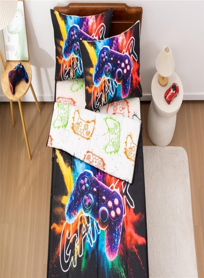 NTBED طقم مفروشات NTBED مطبوع عليه رسومات ألعاب، بسحاب، مقاس مفرد للأطفال الأولاد، خفيف الوزن، مصنوع من الألياف الدقيقة، بتصميم ربطة العنق المصبوغة، يتضمن لحافًا مع ملاءة مثبتة وأغطية وسائد، أسود. - Image 4