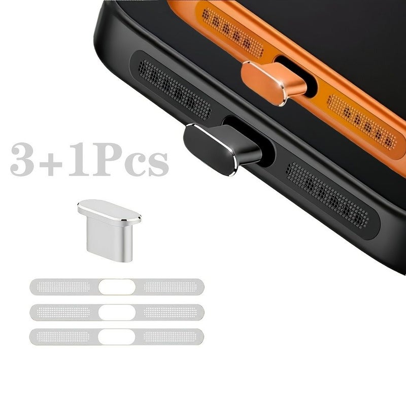 4 قطع أسود سدادة غبار من النوع C حامي منفذ الشحن غطاء شبكي مضاد للغبار لـ iPhone 17 Pro Max Pro - Image 4
