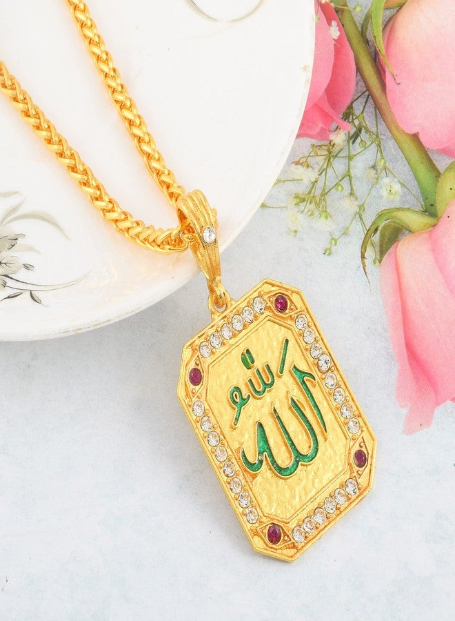 morir Gold Plated Brass Big Size Allah Pendant Necklace with Chain Muslim Islamic Jewelry for Men Women - Image 3