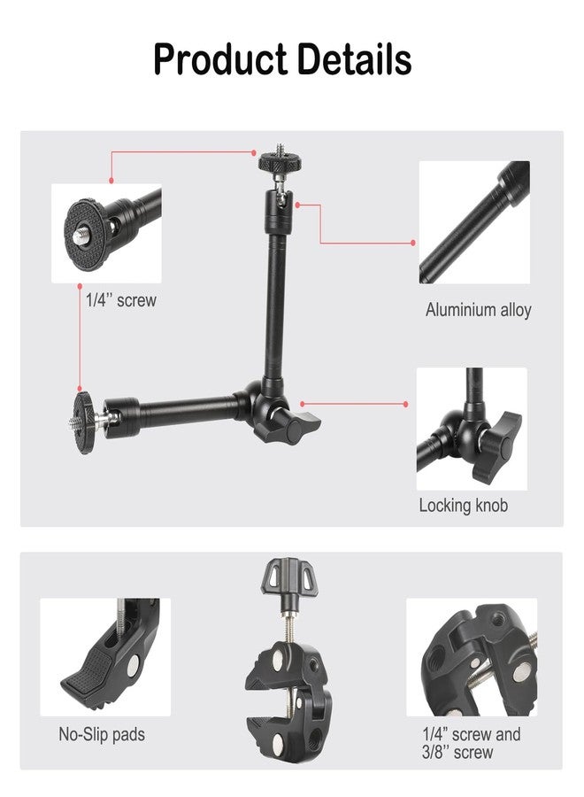 PellKing Super Double Clamp Camera Mount Umbrella Clamp, with 360° Magic Arm Double 1/4”-20 Adapter for Umbrella, Pole, Desktop, Strollers, Motorcycle, Photo Studio Light Stand, Photo Boom Stand - Image 5
