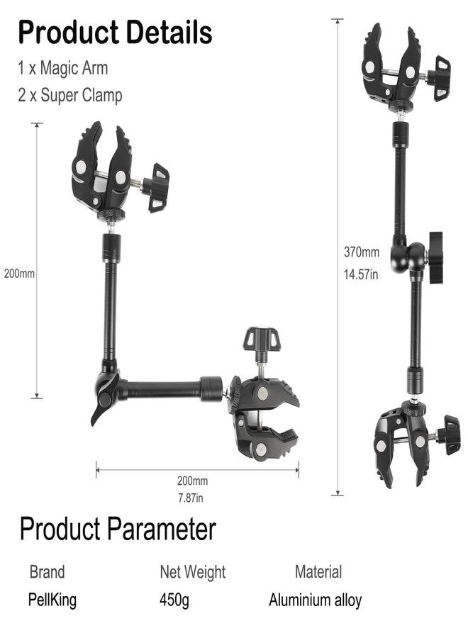 PellKing Super Double Clamp Camera Mount Umbrella Clamp, with 360° Magic Arm Double 1/4”-20 Adapter for Umbrella, Pole, Desktop, Strollers, Motorcycle, Photo Studio Light Stand, Photo Boom Stand - Image 2