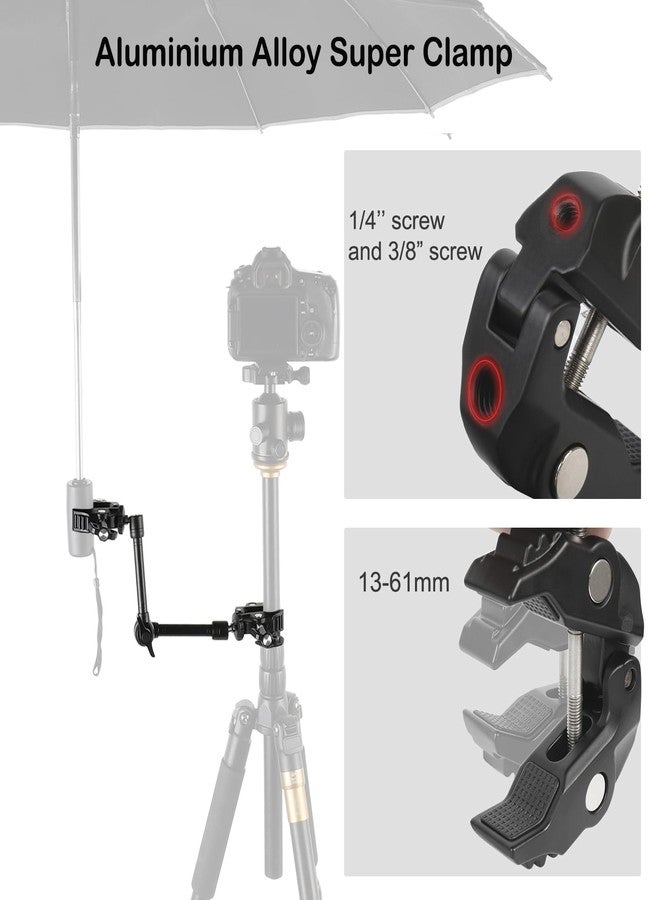 PellKing Super Double Clamp Camera Mount Umbrella Clamp, with 360° Magic Arm Double 1/4”-20 Adapter for Umbrella, Pole, Desktop, Strollers, Motorcycle, Photo Studio Light Stand, Photo Boom Stand - Image 3