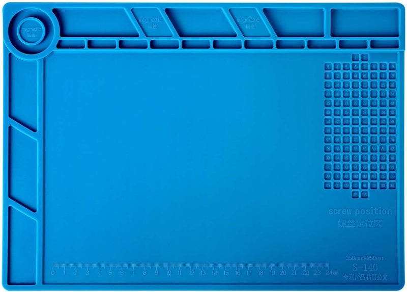Excefore Magnetic Silicone Soldering Mat - Heat Resistant 932°F, 13.8 X 9.8 Inch Insulation Repair Work Mat For Electronics, Phone, Soldering Iron, Bga - Ideal For Workbench - Blue - Image 1