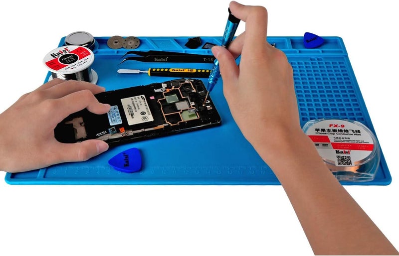 Excefore Magnetic Silicone Soldering Mat - Heat Resistant 932°F, 13.8 X 9.8 Inch Insulation Repair Work Mat For Electronics, Phone, Soldering Iron, Bga - Ideal For Workbench - Blue - Image 5