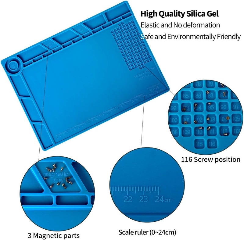 Excefore Magnetic Silicone Soldering Mat - Heat Resistant 932°F, 13.8 X 9.8 Inch Insulation Repair Work Mat For Electronics, Phone, Soldering Iron, Bga - Ideal For Workbench - Blue - Image 3
