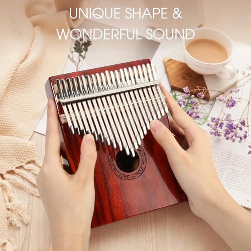 YUNDIE Kalimba Thumb Piano,YUNDIE Portable 21 Keys Mbira Finger Piano with Tune Hammer and Instruction, Musical Instruments Gift for Adult Beginners Professional(Brownish Red) (21 Keys) - Image 5