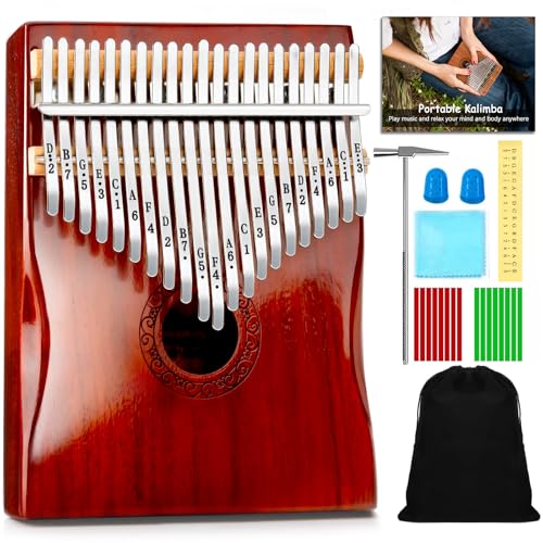 YUNDIE Kalimba Thumb Piano,YUNDIE Portable 21 Keys Mbira Finger Piano with Tune Hammer and Instruction, Musical Instruments Gift for Adult Beginners Professional(Brownish Red) (21 Keys) - Image 1