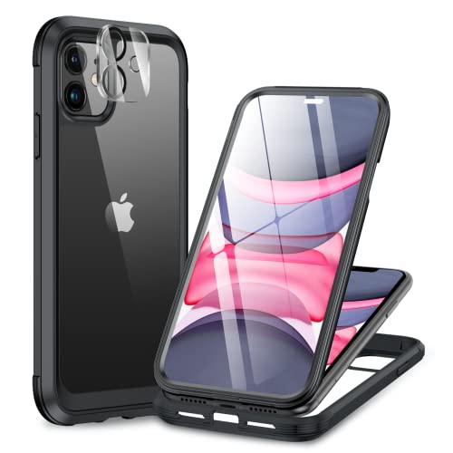 Miracase Glass Series for iPhone 11 Case 6.1 inch, Upgraded Full-Body Rugged Phone Bumper Case Cover with Built-in 9H Tempered Glass Screen Protector and Camera Protector, Black - Image 1