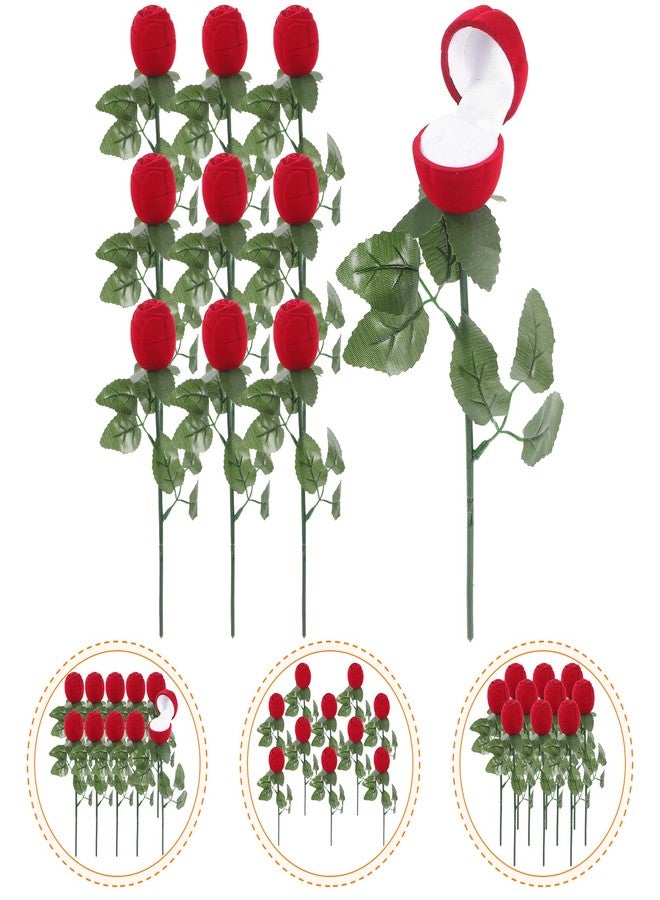 Amosfun 10pcs Romantic Ring Storage Box Red Rose Bouquet Velvet Jewelry Engagement Ring Box Case for Wedding Valentine's Day Birthday - Image 3